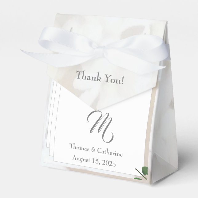 White Lace & Rose Leaves Monogram  Favor Box (Front Side)