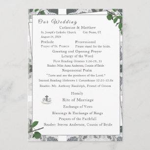 White Lace & Rose Leaves Nuptial Mass Program