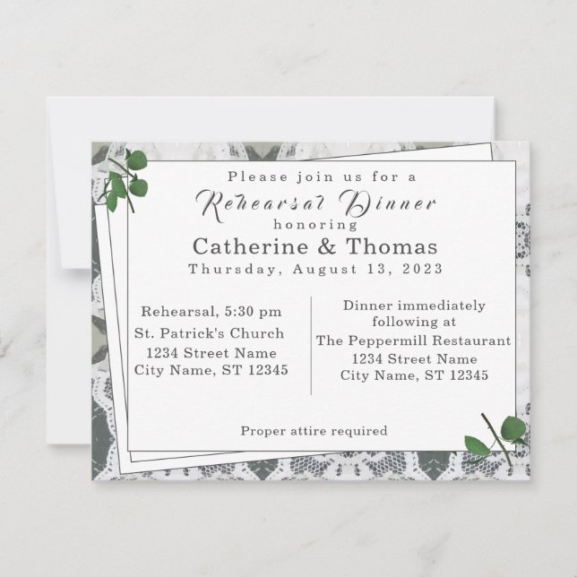 White Lace & Rose Leaves Rehearsal Dinner  (Front)