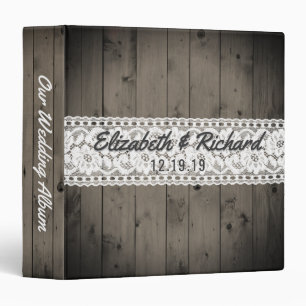 White Lace Rustic Wood Wedding Planner Monogrammed Binder