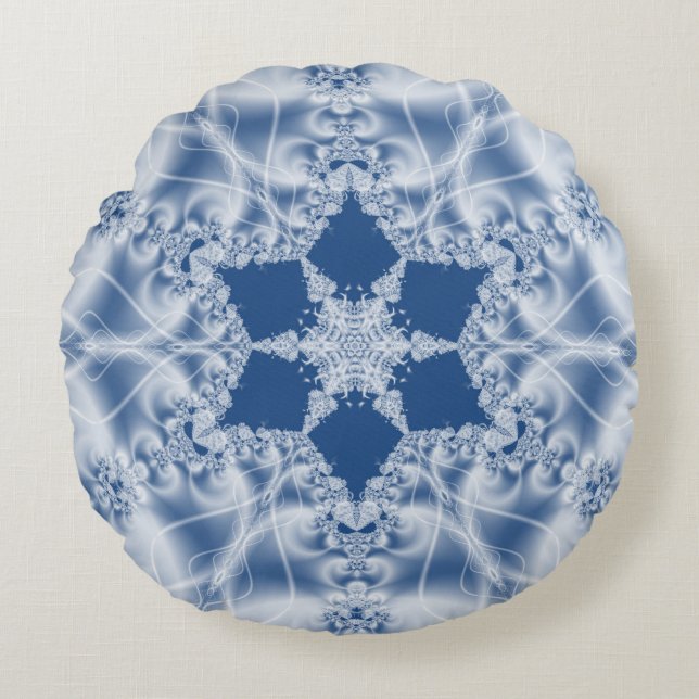 White lace satin look fractal pattern round pillow (Front)