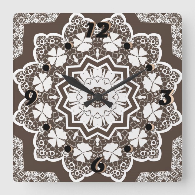 White lace square wall clock (Front)