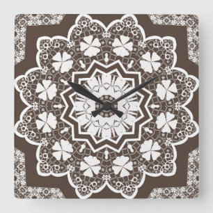 White lace square wall clock