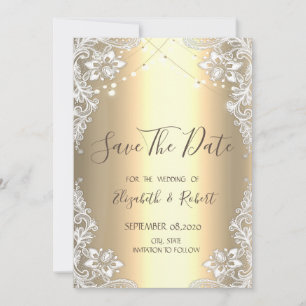White Lace,String  Lights Gold Save The Date