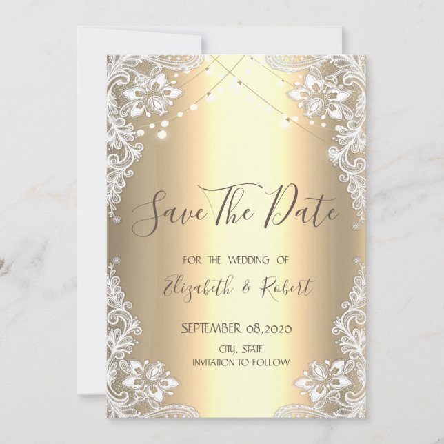 White Lace,String  Lights Gold Save The Date (Front)