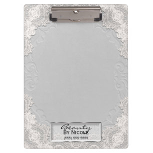 White Lace Suede Elegant Chic Glam Personalized Clipboard