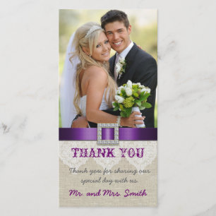 White Lace Vintage Wedding Thank You Photo Purple
