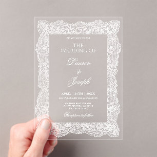 White Lace Wedding Acrylic Invitations