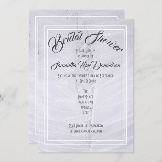 White lace wedding dress bridal shower invitation (Front/Back)