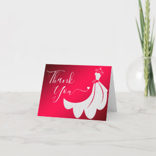 White Lace Wedding Dress on Red Custom Thank You Card