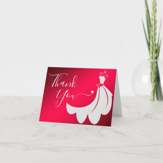 White Lace Wedding Dress on Red | Custom Thank You Card (Front)