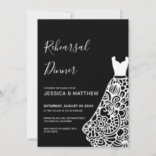 White Lace Wedding Dress Rehearsal Invitation