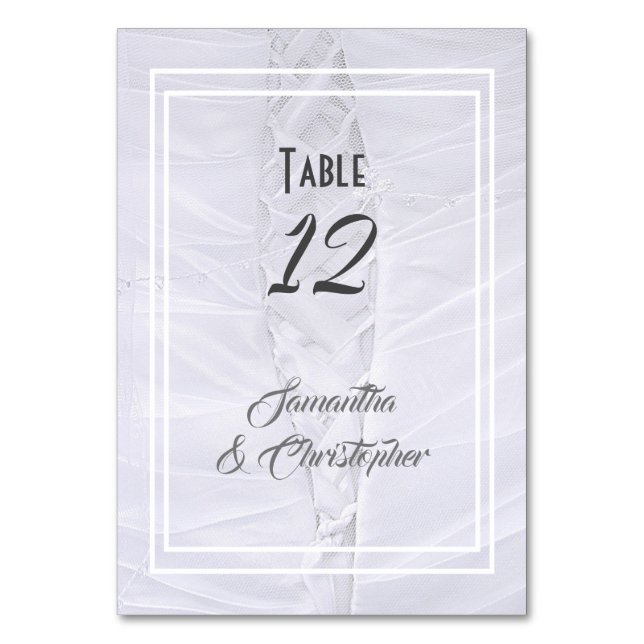White lace wedding dress table number (Front)