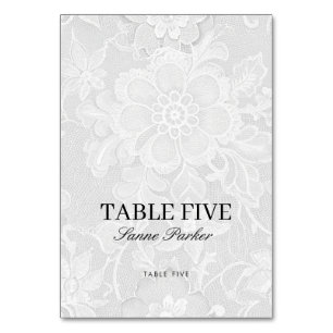 White Lace Wedding Place Card with Guest Name