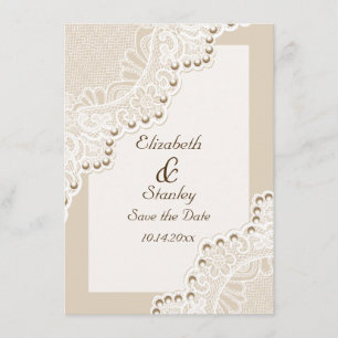 White lace with pearls wedding Save the Date