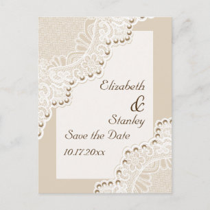 White lace with pearls wedding Save the Date Announcement Postcard