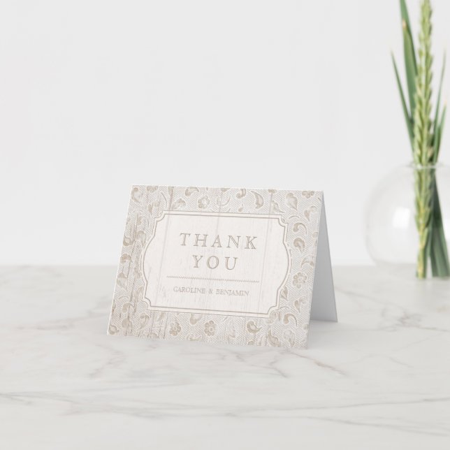 White lace wood rustic country wedding thank you (Front)