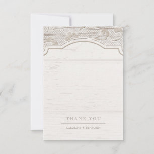 White lace wood rustic country wedding thank you card