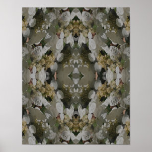 White Lacecap Hydrangea Floral Mirror Abstract  Poster
