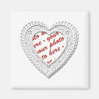 White Laced Heart Photo Frame Magnet