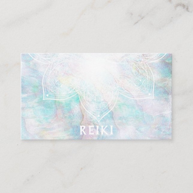 *~* White Lacey Mandala Yellow Blue Pink Pastel Business Card (Front)