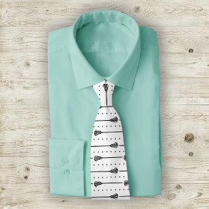 White Lacrosse Black Sticks & Dotted Lines Pattern Tie