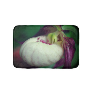 White Lady Slipper Orchid Flower Close Up Bath Mat