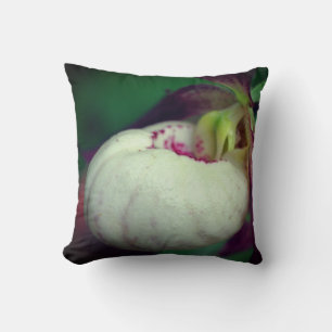 White Lady Slipper Orchid Flower Close Up   Throw Pillow