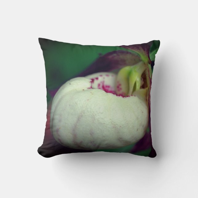 White Lady Slipper Orchid Flower Close Up   Throw Pillow (Front)