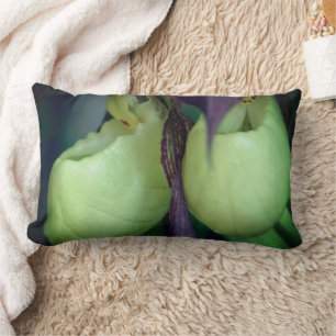 White Lady Slipper Orchid Flower Pair  Lumbar Pillow