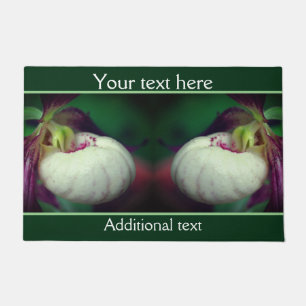White Lady Slipper Orchid Flower Personalized Doormat