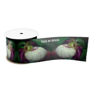 White Lady Slipper Orchid Flower Personalized Satin Ribbon