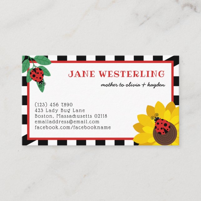 White Ladybugs & Sunflower Mom Calling Card (Front)