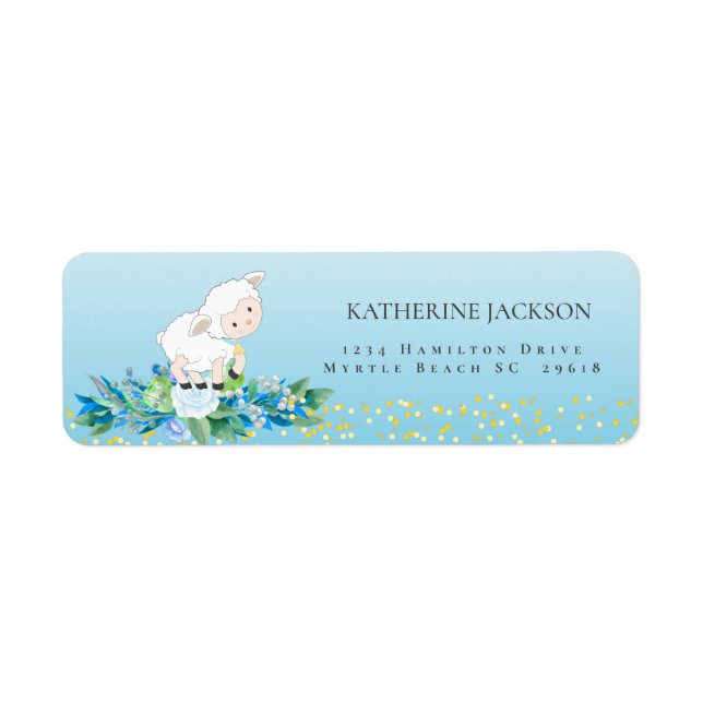 White Lamb Blue Floral Boys Return Address (Front)