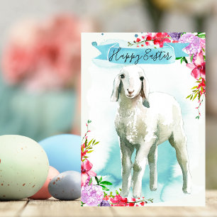 White Lamb Happy Easter Greeting Holiday Card