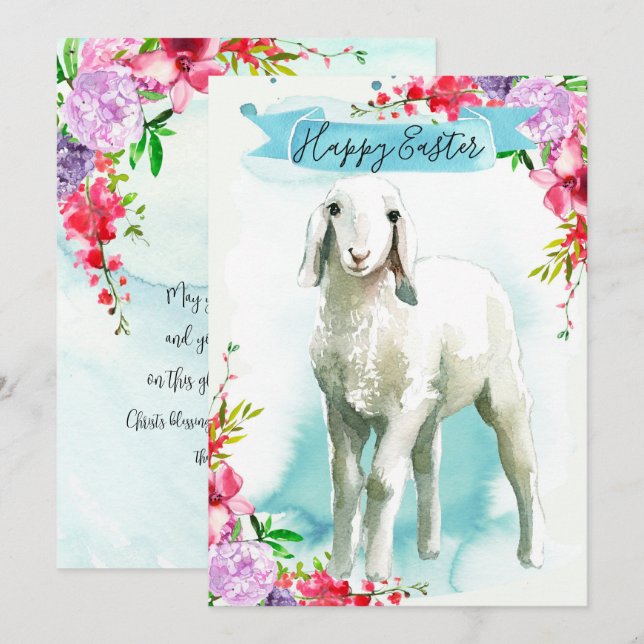 White Lamb Happy Easter Greeting Holiday Card (Front/Back)