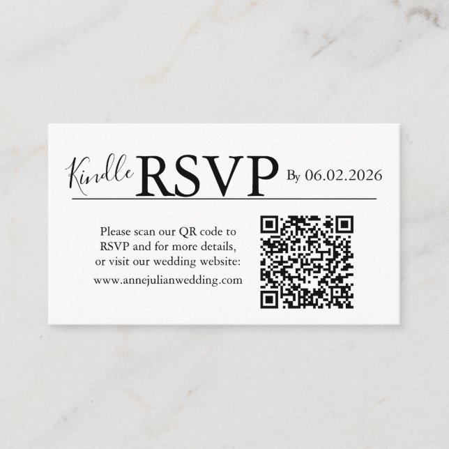 White landscape RSVP QR Code Card  Modern Wedding (Front)
