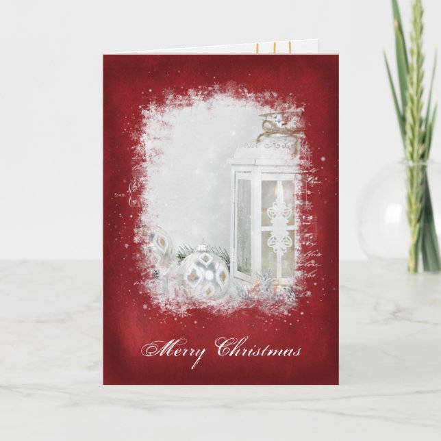 White Lantern Candle with Ornament Card (Front)