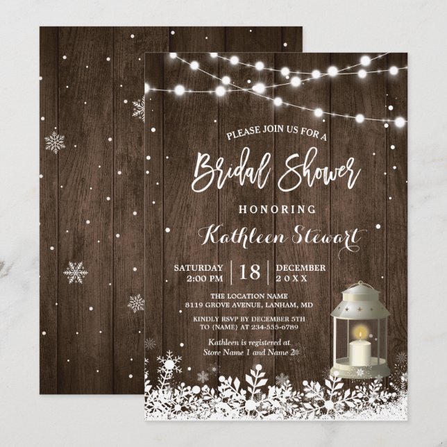 White Lantern String Lights Winter Bridal Shower Invitation (Front/Back)