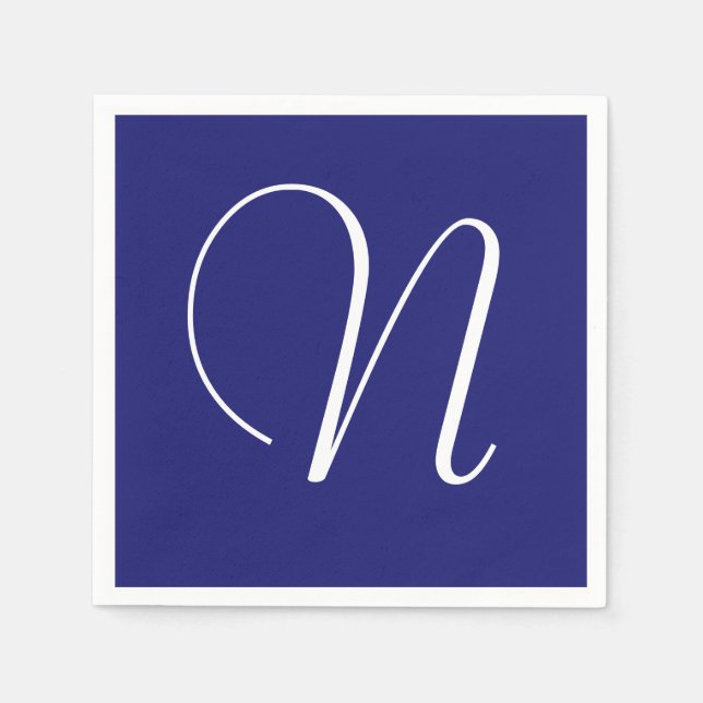 White Large Elegant Monogram | Midnight Blue Napkin (Front)