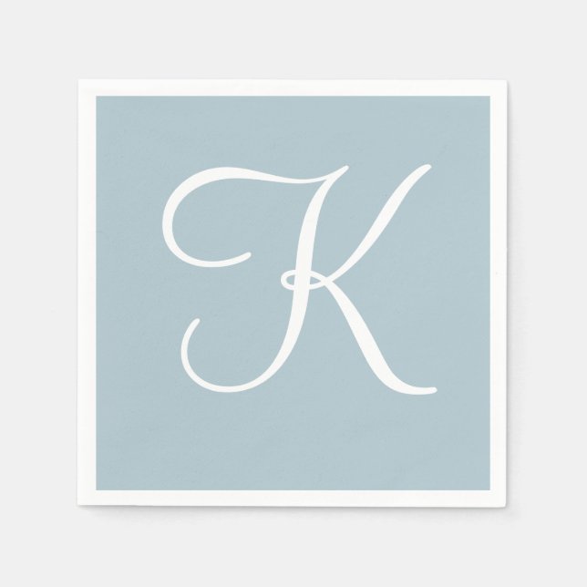 White Large Elegant Monogram | Pastel Blue Napkin (Front)