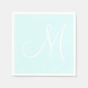 White Large Elegant Monogram   Pastel Cyan Napkin