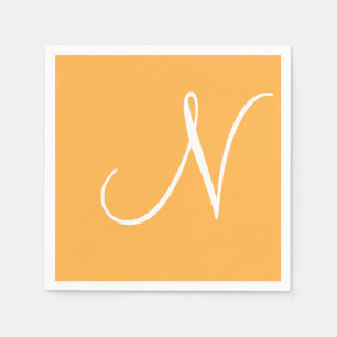 White Large Elegant Monogram   Pastel Orange Napkin