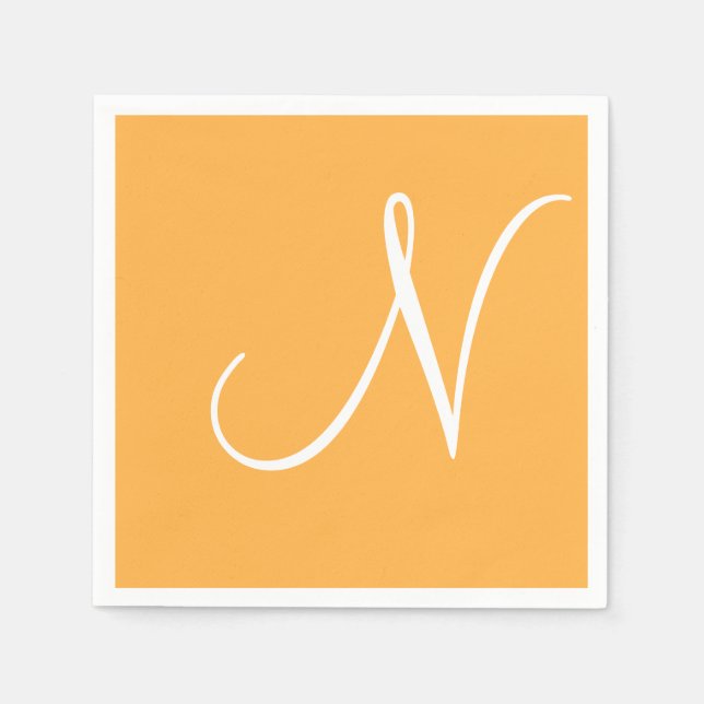 White Large Elegant Monogram | Pastel Orange Napkin (Front)