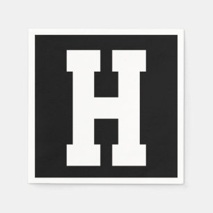 White Large Modern Initial   Black Napkin