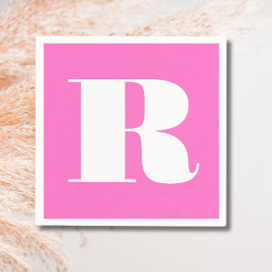 White Large Stylish Monogram Neon Pink Napkin