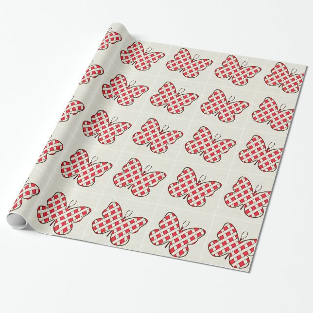 White Lattice Butterfly Wrapping Paper (Unrolled)