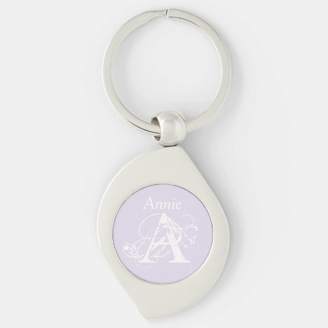 White Lavender Elegant Minimalist Modern Monogram Keychain (Front)