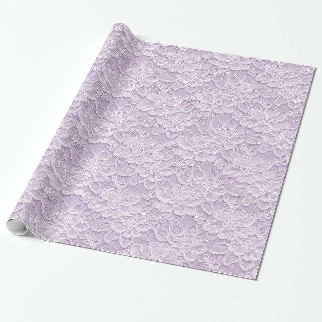 White & Lavender Lace Texture Wrapping Paper (Unrolled)