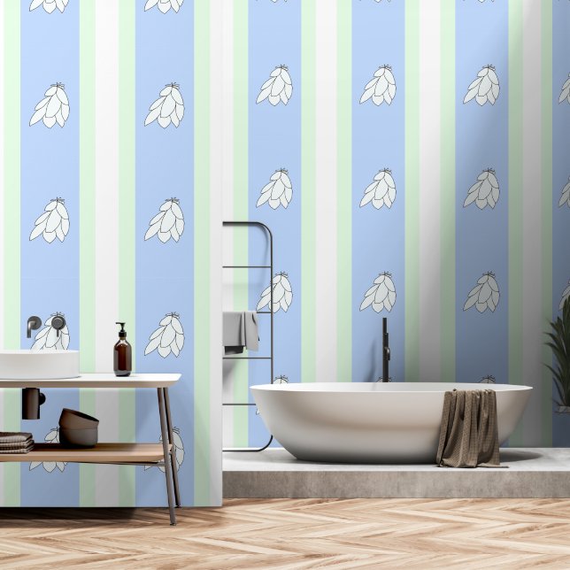 White Leaf Clusters Blue Green    Wallpaper (Bathroom)